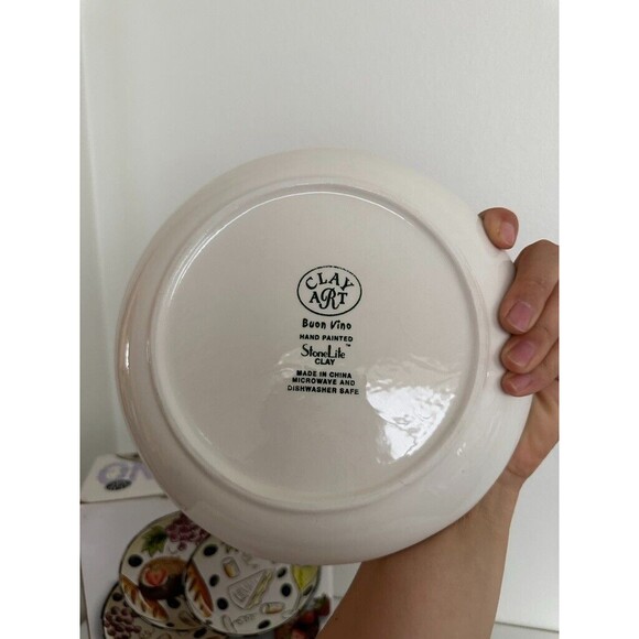 Buon Vino Clay Art Hand Painted Stonelite 8.5" Clay Salad Plates Lot of 4 NEW - Picture 9 of 10